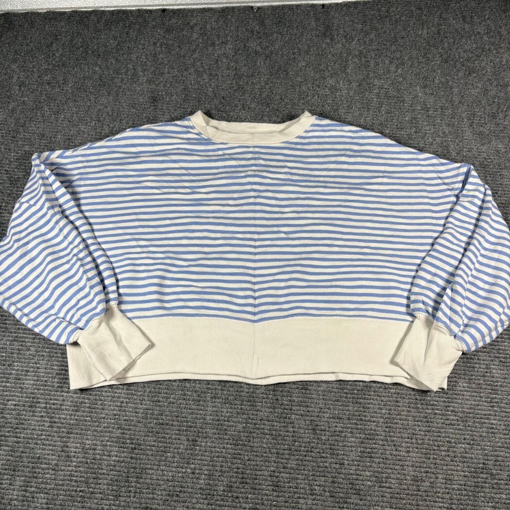 Aerie Striped Sweatshirt Womens L Blue Excellent Cropped Balloon Sleeve Oversize